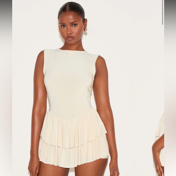 ALMOND DOUBLE LAYER SLINKY RARA SKORT ROMPER - Picture 1 of 2